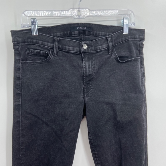 J BRAND Black Wash Distressed Knee Raw Hem Stretch Skinny Denim Jeans Size 32 - Picture 4 of 7